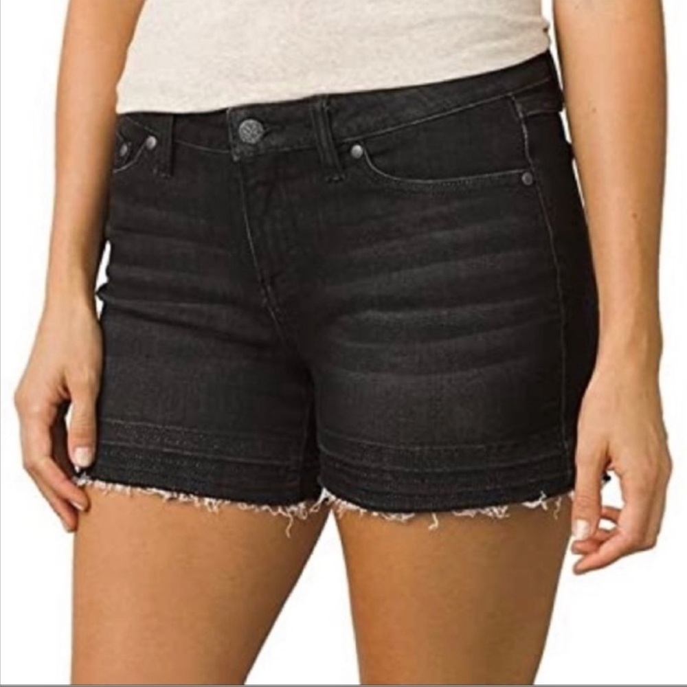 NWT Prana London Raw Hem Denim Shorts Mid Rise Black Sz 6/28